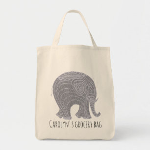 Gray elephant grocery bag, with your name tote bag