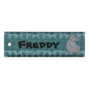 Gray Elephant & Monogrammed Name On Blue-green Ruler by LilithDeAnu at Zazzle
