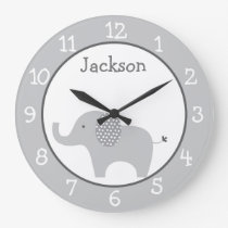 Gray Elephant Nursery Large Clock