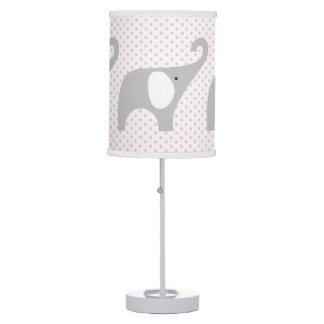 Gray Elephant Pink Stripe Baby Girl nursery decor Table Lamp