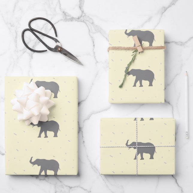 Gray elephant silhouette pattern wrapping paper sheets (Front)