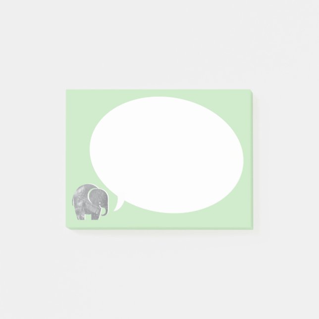 Gray Elephant with Speech Bubble on Grass Green Post-it Notes (Front)