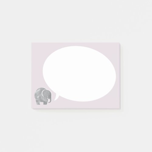 Gray Elephant with Speech Bubble on Lilac Purple Post_it Notes