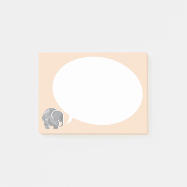 Gray Elephant with Speech Bubble on Sherbet Orange Post-it Notes (Front)
