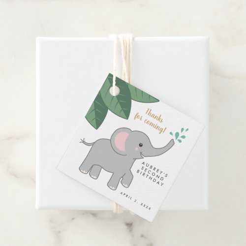 Gray elephant with water sprinkles thank you favor tags