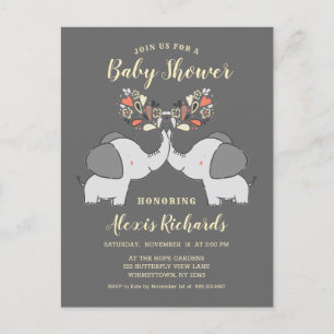 Gray Elephants Gender Neutral Cute Baby Shower Invitation Postcard