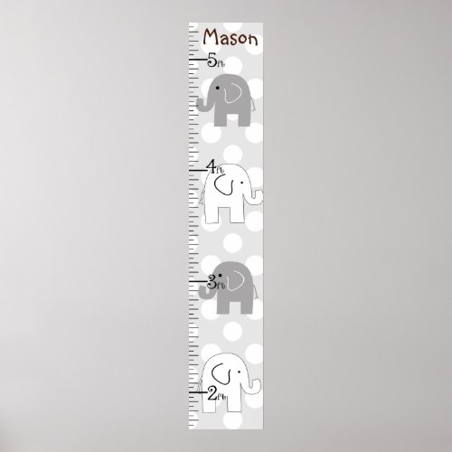 Gray Elephants Growth Chart Any Color Background