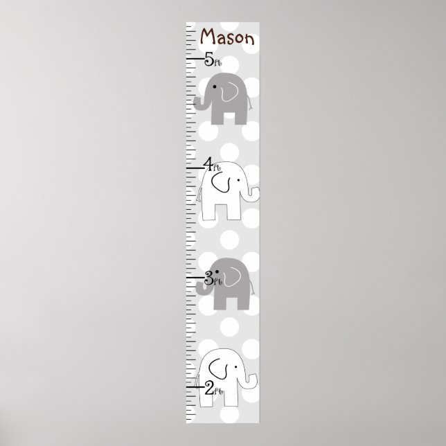 Gray Elephants Growth Chart Any Color Background! (Front)