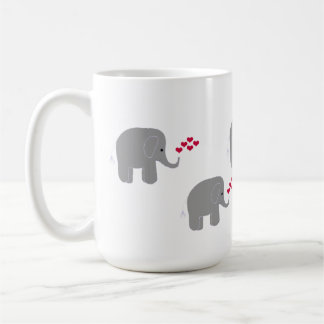 Gray Elephants with Sprays of Red Hearts Coffee Mug