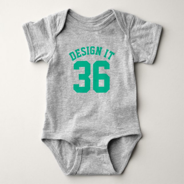 Gray & Emerald Green Baby | Sports Jersey Design Baby Bodysuit (Front)