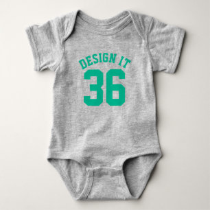 Gray & Emerald Green Baby   Sports Jersey Design Bodysuit