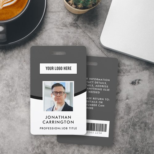 Gray Employee ID Logo Photo Barcode Badge