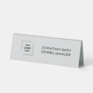 Gray Employee Staff Business Logo Nameplate Table Tent
