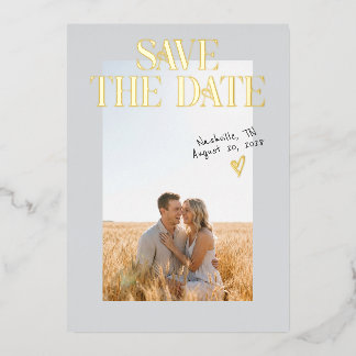 Gray Engagement Photo Save The Date Foil Card