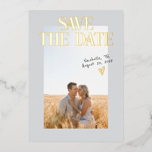 Gray Engagement Photo Save The Date Foil Card