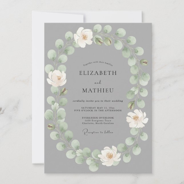 Gray Ethereal Blossom Wedding Invitation (Front)
