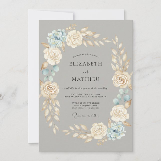 Gray Ethereal Winter Wedding Invitation (Front)