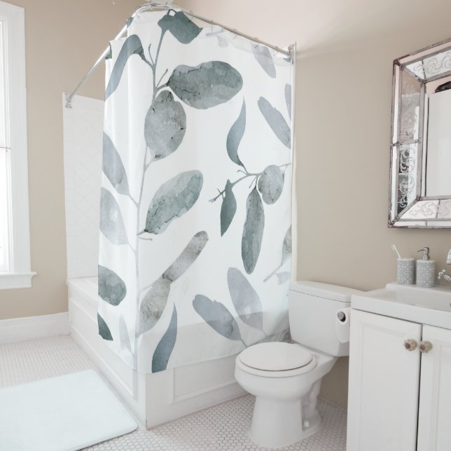 Gray Eucalyptus Shower Curtain (In Situ)