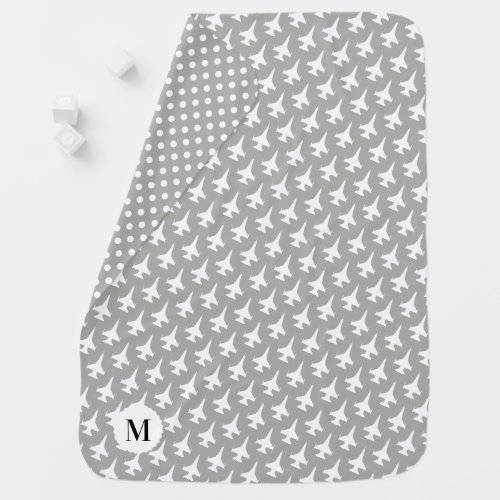 Gray F_16 Viper Patterned Custom Monogram Baby Blanket