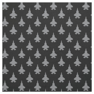 Gray F-35 Lightning 2 Fighter Jet Pattern on Black Fabric