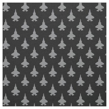 Gray F-35 Lightning 2 Fighter Jet Pattern on Black Fabric