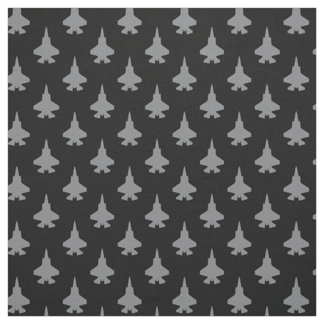 Gray F-35 Lightning 2 Fighter Jet Pattern on Black Fabric (Swatch)