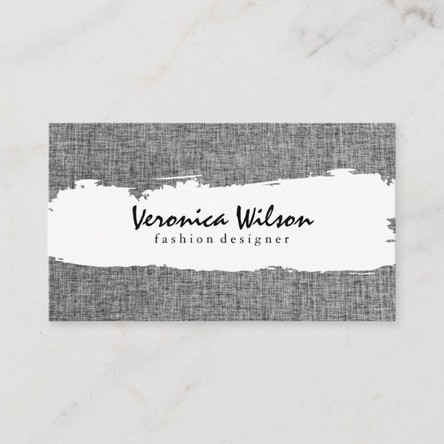 Gray Fabric Linen Material Business Card (Front)