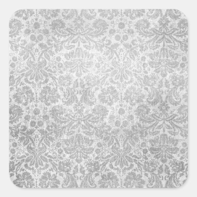 Gray faded damasks pattern square sticker (Front)