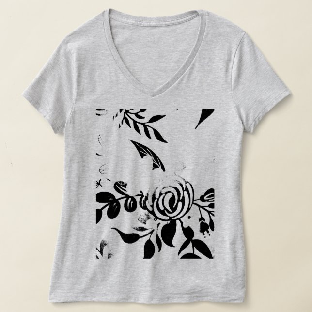  Gray Faded Floral Basic T-shirt, SMALL T-Shirt (Laydown)