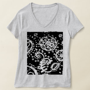 Gray Faded Floral Black Basic T-shirt, SMALL T-Shirt
