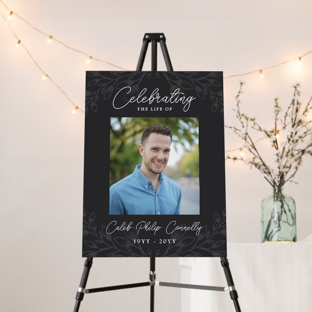Gray Faint Greenery Celebrating Life Photo Foam Board (In Situ (Stand))