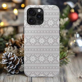 Gray Fair Isle Christmas Sweater Pattern iPhone 15 Pro Max Case