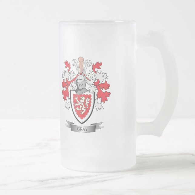 Gray Family Crest Coat of Arms Frosted Glass Beer Mug (Right)