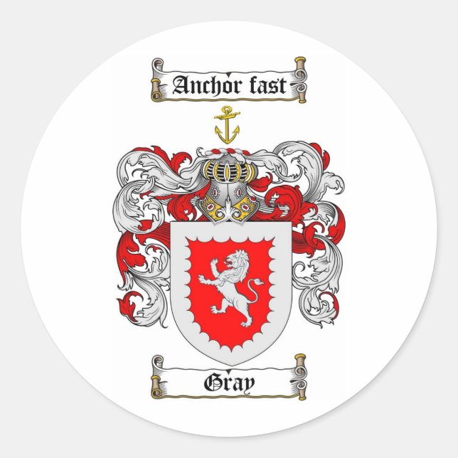 GRAY FAMILY CREST -  GRAY COAT OF ARMS CLASSIC ROUND STICKER (Front)