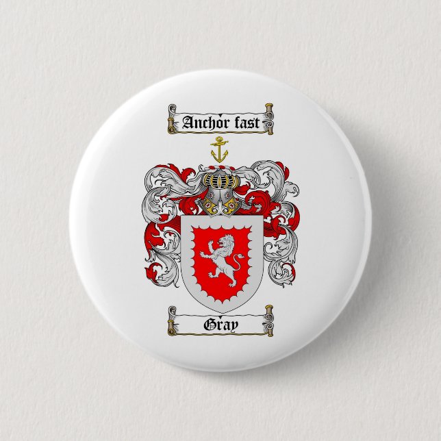 GRAY FAMILY CREST -  GRAY COAT OF ARMS PINBACK BUTTON (Front)