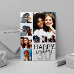 Gray Family Friends Photo Collage Happy Birthday Card<br><div class="desc">This cool and cute happy birthday greeting card is perfect for any friend or family member. It features eight customizable photograph pictures with the quote, "Happy Birthday, " on top of a medium gray "30" (which can be changed to any age) and soft gray color block square. It's modern, fun,...</div>