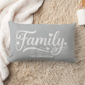 Gray Family Heart Script Monogram Lumbar Pillow