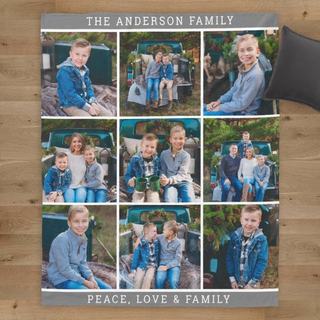 Gray Family Photo Collage Peace Love Fleece Blanket (Creator Uploaded)