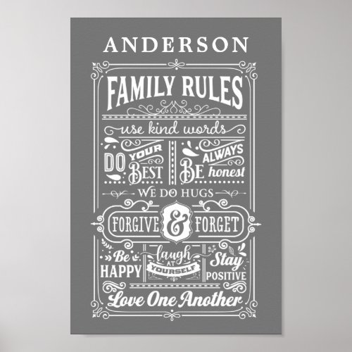 Gray Family Rules Personalized Family Name  Poster