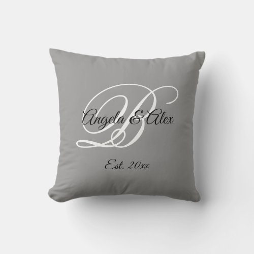 Gray Fancy Monogram Wedding Anniversary Throw Pillow