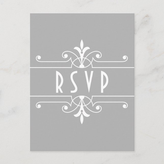 Gray Fancy Ornamental RSVP Postcard (Front)