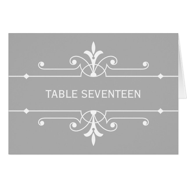 Gray Fancy Ornamental Table Number Card (Front Horizontal)
