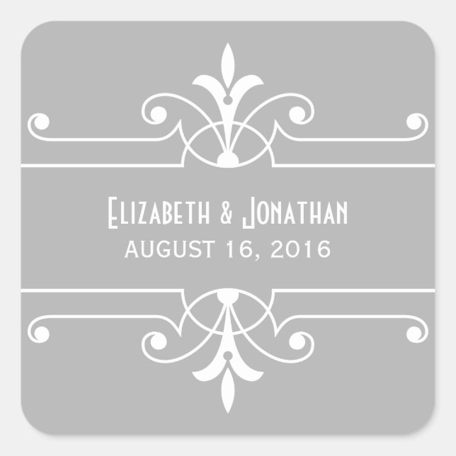 Gray Fancy Ornamental Wedding Stickers (Front)