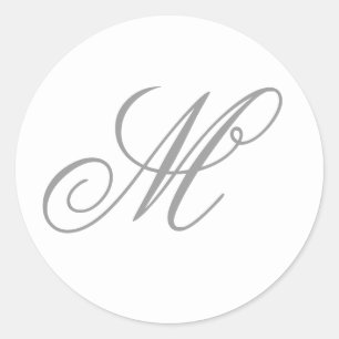 Gray Fancy Script Calligraphy Monogrammed Classic Round Sticker