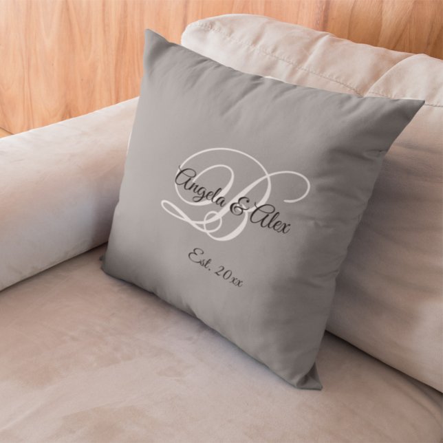 Gray Fancy Wedding Anniversary Monogram Throw Pillow (Gray Fancy Wedding Anniversary Monogram Outdoor Pillow)