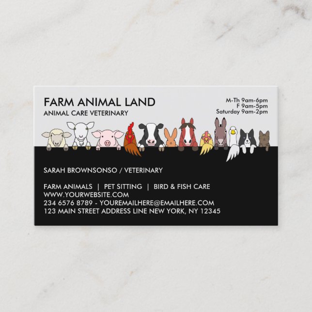 Gray Farm Animal Appointment Visit Veterinarian Business Card (Front)