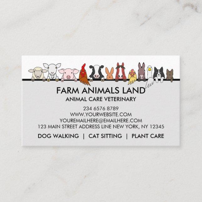 Gray Farm Animals Veterinary Calling Card (Front)