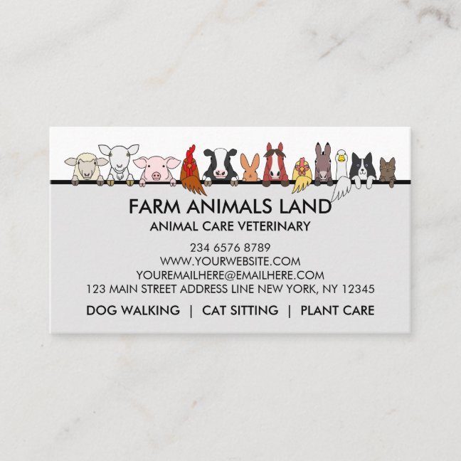 Gray Farm Animals Veterinary Calling Card