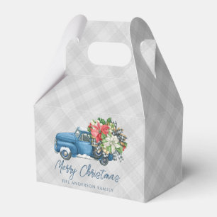 Gray Farmhouse Plaid Vintage Blue Truck Christmas Favor Boxes