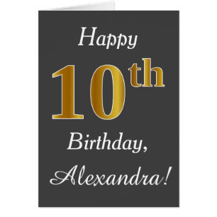 Gray, Faux Gold 10th Birthday + Custom Name Cards